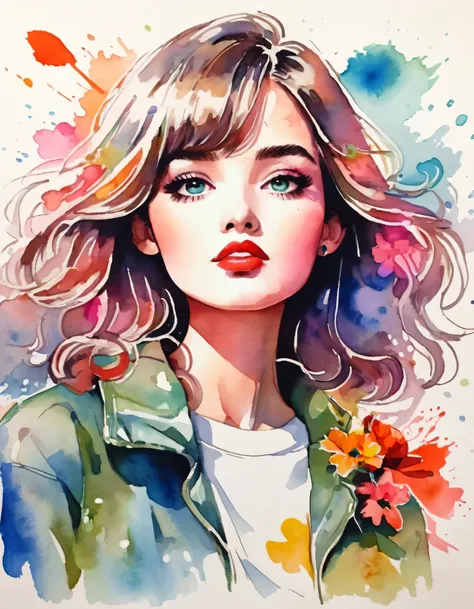 micho style、(((stylish fashion))), 8k quality、intense watercolor, detailed watercolor art, watercolor splash, surreal, avant-gar...