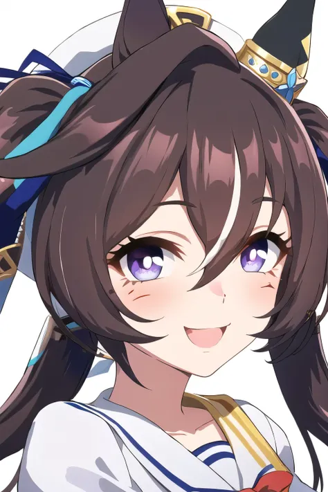 Byblos (umamusume), masterpiece, highest quality, Upper Body, Highly detailed face, front, smile, Twin tails, Have、The corners of the mouth are raised.