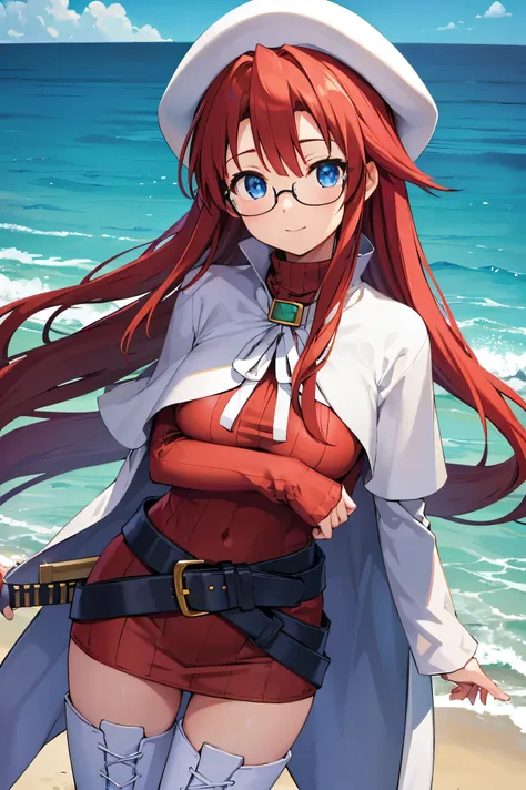 summonnightaty, aty, (young:1.3),long hair, blue eyes, red hair, big_berets, hat, glasses,
break long hair, thighhighs, hat, dre...