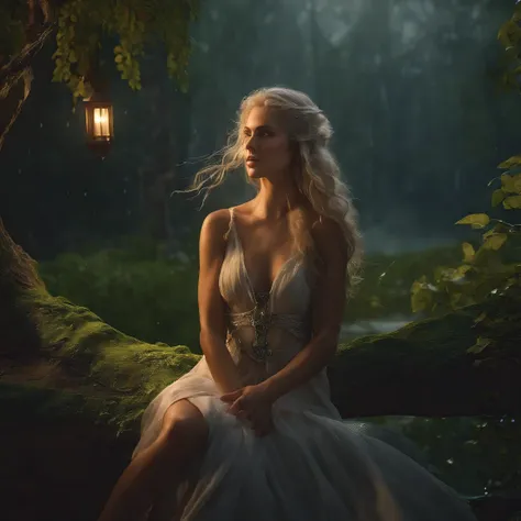 (Master Parts, High resolution:1.5), (Photoshoot in the magical forest:1.2), (Heavy rain creates a magical environment:1.2), (Silver-haired Elf Maiden:1.2), (Glossy wet hair and naked body:1.2), (Natural and natural beauty:1.2), (Exudes grace and elegance:...