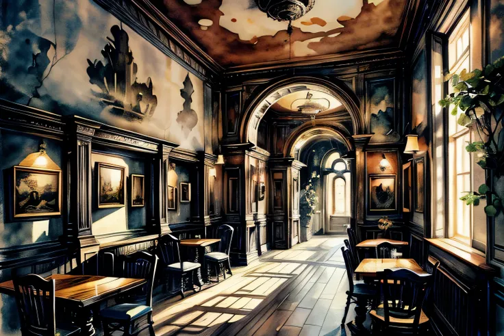 pub, interior, watercolor, art, art, fantastic illustrations, upscale, fairy tale, fairytale