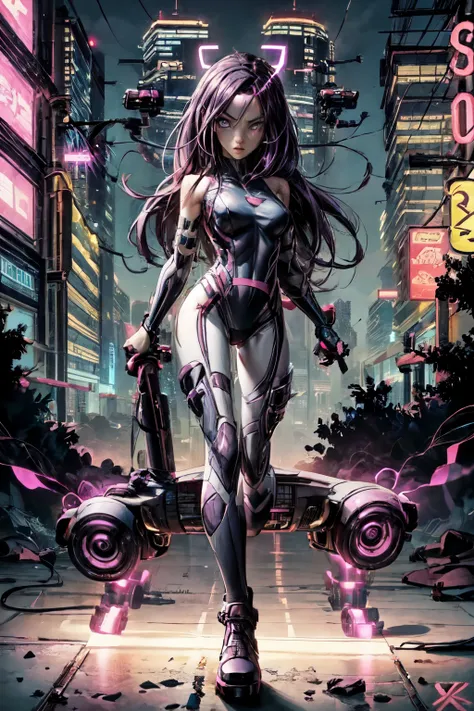 "in a futuristic world, psylocke zoomed through the sky on her hoverboard, her mind controlling the speed and direction as she e...