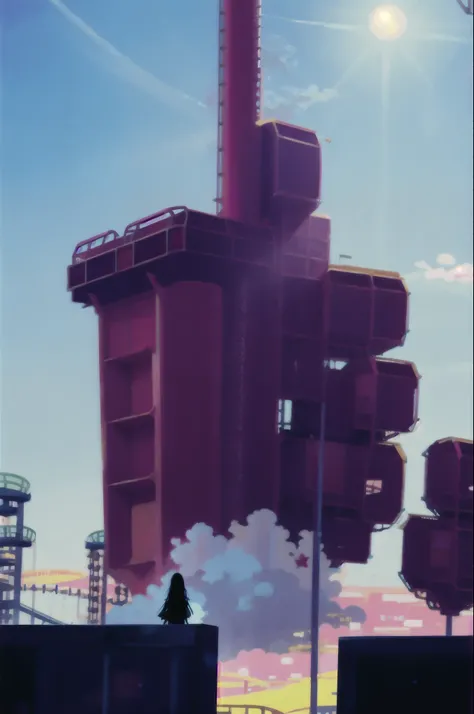 1girl, (Sketch:1.2),  anime key visual,  landscape of a Otherworldly Brutal Amusement park  and Megalopolis, Clear skies, Horror, F/8, Velvia