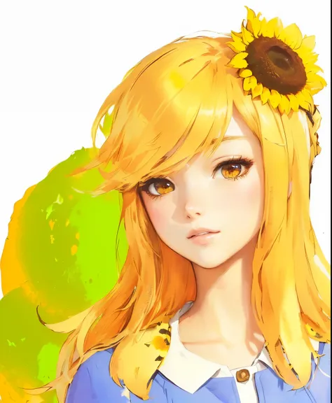 There is a painting of a girl with sunflowers in her hair., Beautiful sunflower anime girl, Created by Anime Painter Studio, Painted in an anime artist&#39;s studio, by Kamisaka Sekka, Anime Styleに, Color Sketch, Anime Style, blonde anime girl with long ha...