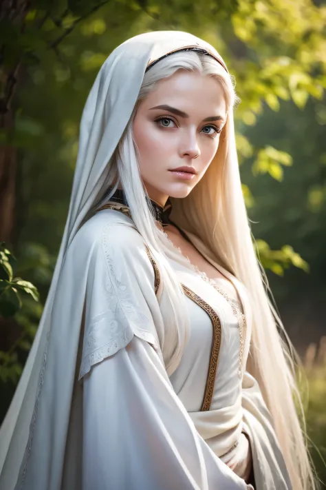 1 female medival ranger, long white hair, plain cloth, 25 years old, absurdres, high res, ultrasharp, 8K, masterpiece, the image should be of absurd resolution and high detail. It should be ultra-sharp and available in 8K resolution, representing a masterp...