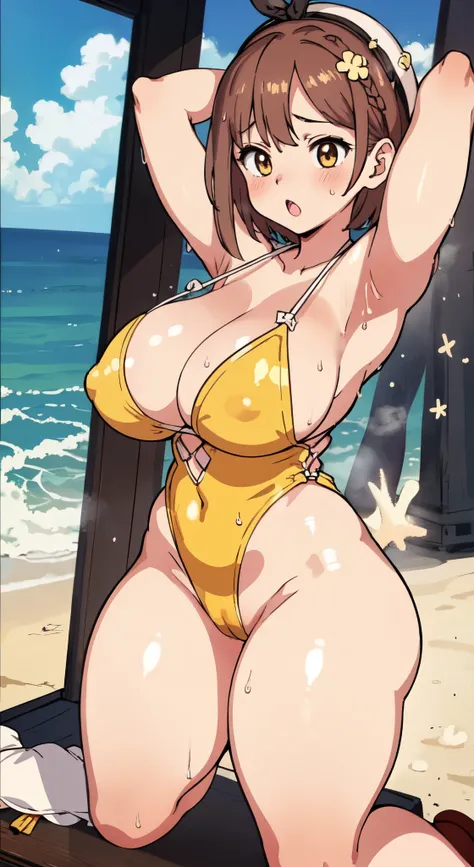 (Perfect body),((Tabletop, highest quality, High resolution, Hmph, Pixel Perfect、nsfw))、Anime Screen Capture、((((Wet、Steam from both armpits))))、((Chubby))、((blush))、1 girl,(((Embarrassing、:o)))、((On all fours)),(((Swollen nipples、Huge breasts)))、((((Thick...