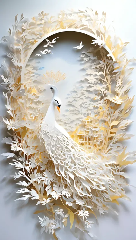 fusion of oil painting and watercolor painting, fusion of paper cutting and shadow puppetry, best quality, super fine, 16k, incredibly absurdres, extremely detailed, delicate and dynamic, clear prairie, dazzling sunlight, large piece of frilly white lace h...