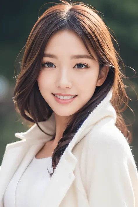 1girl in, (Wearing a white coat:1.2), (Raw photo, Best Quality), (Realistic, Photorealsitic:1.4), master piece, Extremely delicate and beautiful, Extremely detailed, 2k wallpaper, amazing,((white sweater)) ,finely detail, the Extremely Detailed CG Unity 8K...