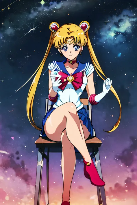 masterpiece, best quality, absurdres, perfect antomy, 1girl, solo, smmoon, 1990s \(style\), blonde sailor moon, standing, smile,...