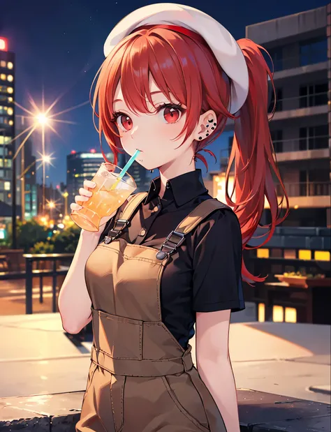 (Close-up:1.3),Realistic,highest quality, Ultra Detail, High-quality CG rendering, The most delicate and beautiful, Floating softly, High resolution, (1 girl), (Highest quality,4K,8K,masterpiece:1.2),(All red hair:1.5), (ponytail:1.5),(Red eyes:1.5),(Sligh...