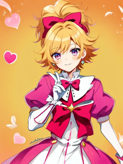 Anime boy in red dress with pink bow and pink heart, Portrait of a magical boy, Prince in anime, Magical Boy Anime Mahou Shōnen, hair man, Candy Boy, Magical Boy, Dress Up Darling Anime, white glove, Magical Boy Style, Cool, marin kitagawa fanart, official...