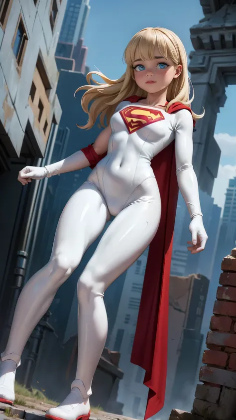 8k, ultra hd, super details, high quality, high resolution. the heroine supergirl looks beautiful in a full-length photo,(mini s...