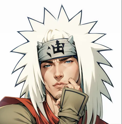 1 Homen, Jiraya, extremamente realista, muito lindo, cabelo branco, Hand on face, Fitness 