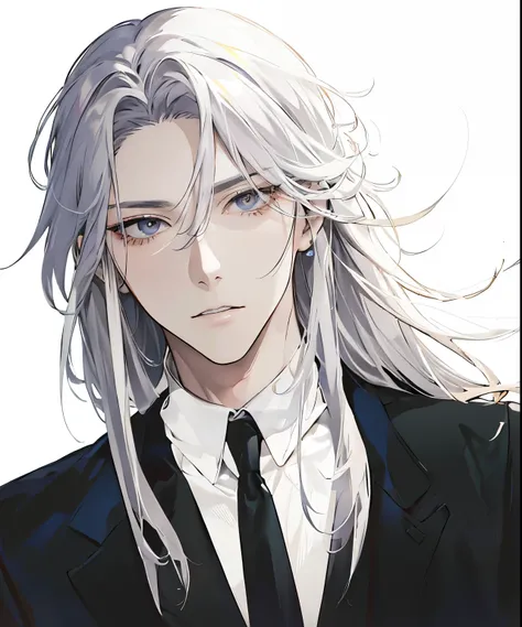 high resolution、high quality、Tall men、Silver Hair、Sharp golden eyes、Black suit、White coat