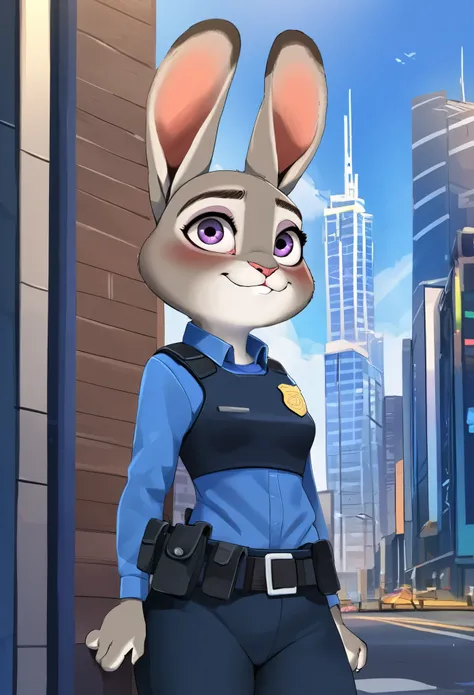 score_9, score_8_up, score_7, score_6_up, rating_safe, best quality, masterpiece, solo, 1girl, JudyHopps, police uniform,City, modern city, kid judy