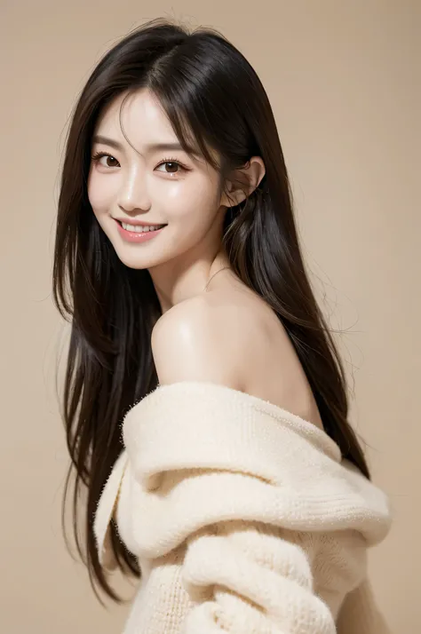 Korean, beauty, K-pop, long hair, Portraiture, actress, model, Idol, one person, Delicate and highly functional, High resolution, smile, teeth, Studio shot, lighting, Beige Hair