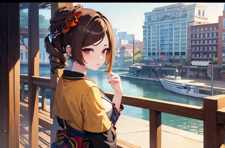(masterpiece, top quality, best quality, official art, beautiful and aesthetic:1.2), (1girl:1.3), extremely detailed,(fractal art:1.2),colorful, highest detailed, chiori, chiori genshin impact, parted lips,wallpaper,beautiful red eyes, short hair, beautifu...