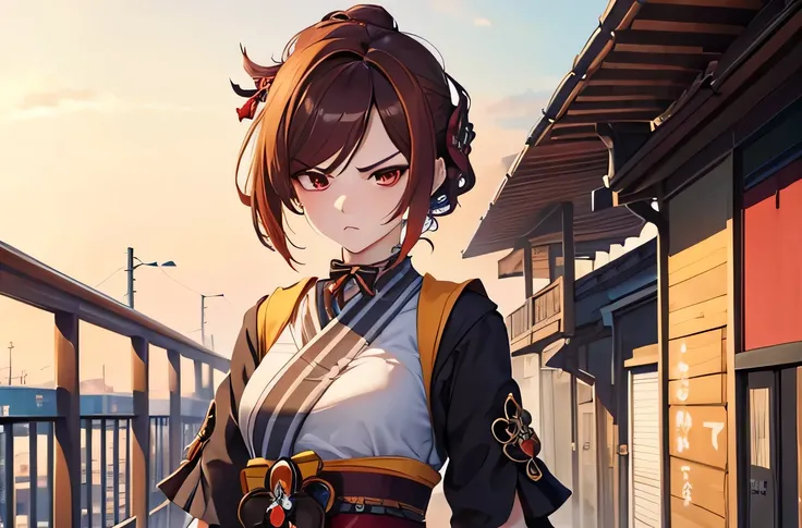 (masterpiece, top quality, best quality, official art, beautiful and aesthetic:1.2), (1girl:1.3), extremely detailed,(fractal art:1.2),colorful, highest detailed, chiori, chiori genshin impact, parted lips,wallpaper,beautiful red eyes, short hair, beautifu...