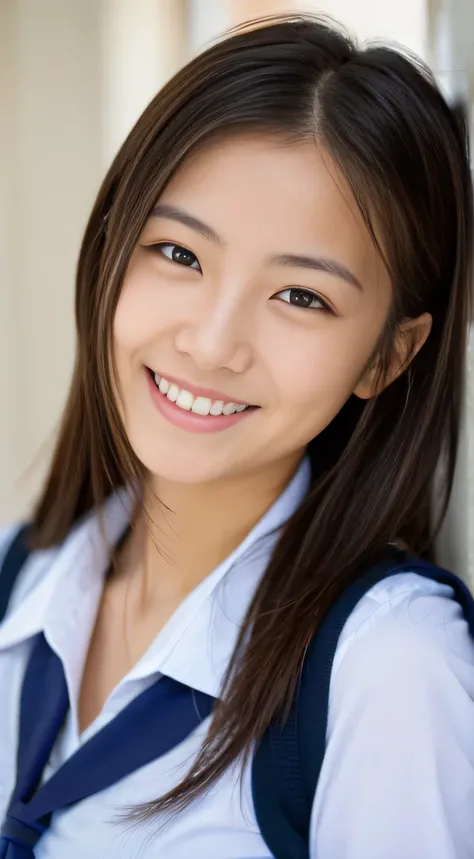 Japanese schoolgirl),((Beautiful girl)),cleavage,the expression imagining what feels good:1.2,(perfect body beauty:1.2),((perfect body)),(shy smile),beautiful teeth,