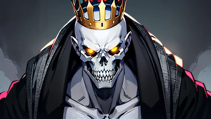 ((best quality)), ((masterpiece)), (detailed), 1 male giant, pale gray skin, muscular build, bald, long beard, black robes, Bare Chest, green-flame eyes, tribal tattoos, sharp teeth, skeletal mouth, snarling expression, necromancer, jagged crown, evil face...