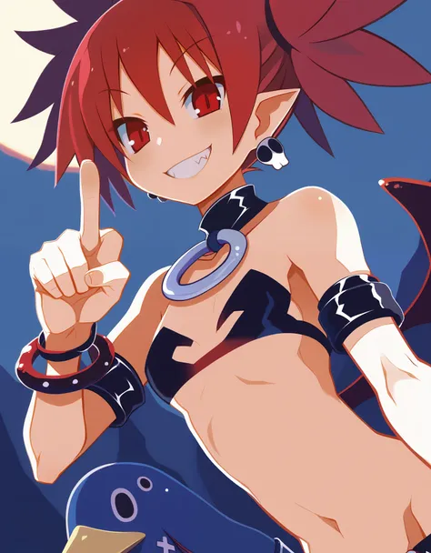 score_9,source_anime,1girl,etna \(disgaea\),harada takehito, red eyes,leaning forward,evil smile, black bikini,cave,arched back,...