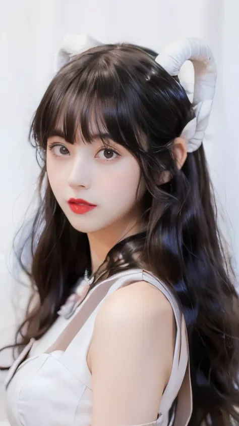 Top quantity，Ultra HD resolution, Super thin face, ，Long eyelashes, very delicate lips, Delicateeyes, Double eyelids, Makeup face. Hair accessories, grace, enchanting, ((Beautiful Japanese woman. Wearing jk. Bare shoulders )), just showing his face. Pretty...