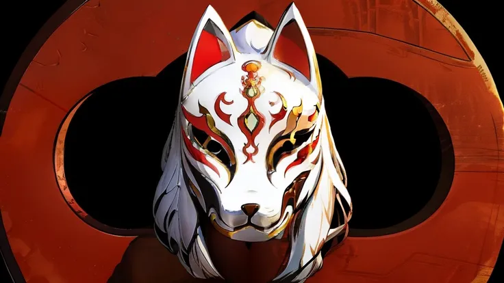 Fox Mask、Silver Hair、One Girl, Official Art, unity 8k wallpaper, Super detailed, beautifully、aesthetic, masterpiece, highest quality, Realistic, (Abstract background) (zenTangle, Mandala, Tangle, enTangle background:0.7) kitsune, Fox Mask Template, Haori, ...