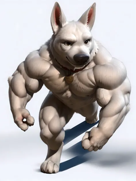 bolt the dog, adult, masculine, male, (quadruped, feral, feral dog):1.0, very muscular:1.2, muscles:1.2, strong chest, muscular shoulders, strong body, muscular neck, biceps, triceps, lats, muscular thighs, calves, vascular, veins, wide chest, taran fiddle...