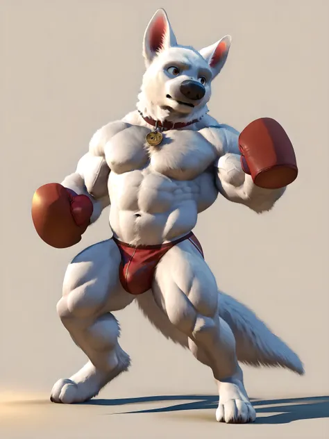 bolt the dog, adult, masculine, male, very muscular:1.5, muscles:1.5, sixpack, strong chest, muscular shoulders, strong body, muscular neck, biceps, triceps, lats, muscular thighs, calves, vascular, veins, wide chest, taran fiddler style, virtyalfobo style...