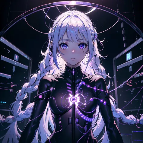 highest quality, 8k, High resolutionアート, High resolution, Super detailed, Very detailed, Cyberspace、((Elder Scientistと少女))、(Elder Scientist、20th century style、Wearing a white coat)、(A girl inside a transparent artificial womb、Floating in amniotic fluid、Nat...