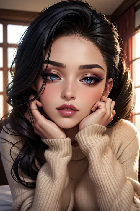 amazing portrait of a sexy woman with a beautiful face emphasised by sexy makeup with beautifully detailed eyes and beautifully ...