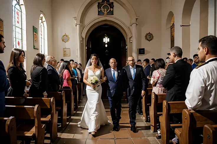 noiva entrando na igreja cheio de gente