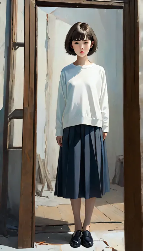 RAW Photos、Realistic、masterpiece, highest quality, 1. woman, full body shot, 16 years old, ((short hair)), Surrealism