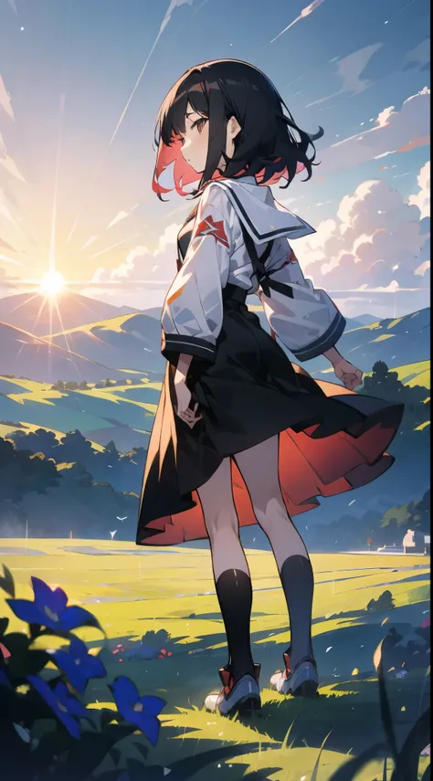 animagine XL V3.1 , colourful anime girl
Hair floating in the air, Rear view, look at the sun, There is a starship in the sky, three suns, with black hair, 12 year old girl, standing on the grassland, landscape, universe, 8K, Super details