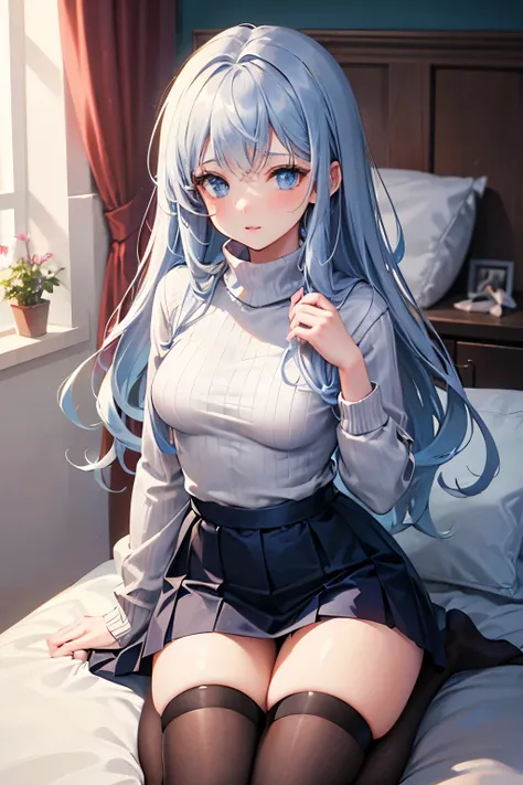 Digital Art, Digital Illustration, Ultra-detailed, beautiful image, Sharp Image, a close up of a woman in a short skirt and a grey sweater, sweater tucked into skirt, nylon tights, trending at cgstation, anime barbie doll, trending on cgstation, anime girl...