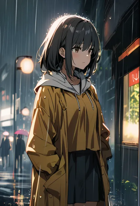 1girl, standing, raining 