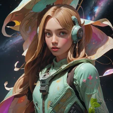 there is a screenshot of a woman in a spacesuit, cosmic girl, evento, cosmic entity, details of the content of the intrinsic, co...