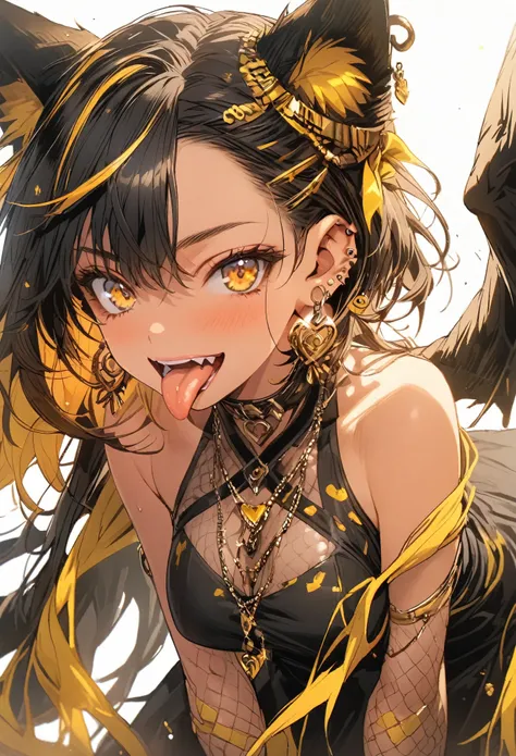 yellow,  tongue，gal，earrings，yellow