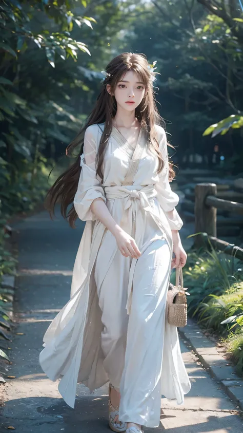 girl with、Walk among fairies dressed in bright white clothes and wearing beautiful reality、Ultra-detailed and precise、high-level image quality、Masterpeace、Best Quality、ultra -detail、blue eyess、