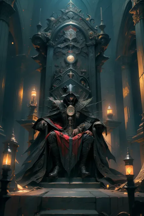 ((best quality)), ((masterpiece)), (detailed), an empty throne, grand in scale and intricacy, blurring the lines between throne and shrine, Bloodborne inspired, occult aesthetic, occult, detailed and intricate steampunk and detailed gothic, Very dramatic a...