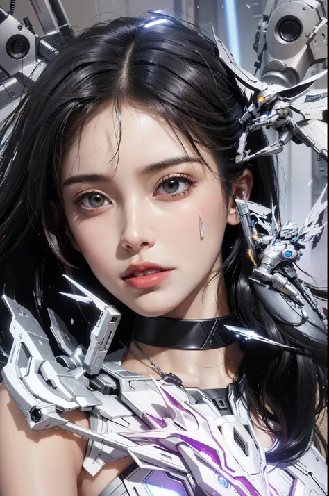 Futuristic high-tech style，best quality,Fairy Skin,(every time :1.2),eternal,Super detailed,Practical,high quality,Light,Light线追踪,Ultra HD,Upper Body, Future Iron Man Mech，shooting，Battery，Transmitter，Large caliber artillery，Rostlan 8K，Mecha Girl,Wearing a...