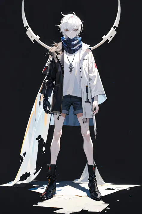 1character design, profound, male, video game character, adolescent monster, character with white hair and pallid skin. The concept art portrays the character in his full stature, accentuating his design with an unfilled background for an undivided focus. ...