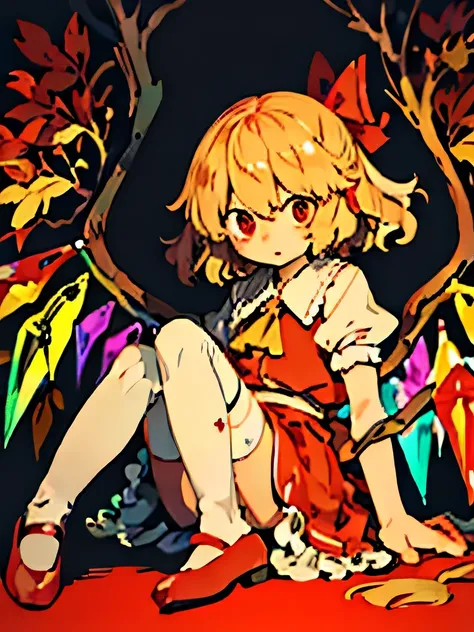 Flandre Scarlet、Touhou Project、Young、lovely、White Knee Highs、slender、Drawers、Red Shoes、