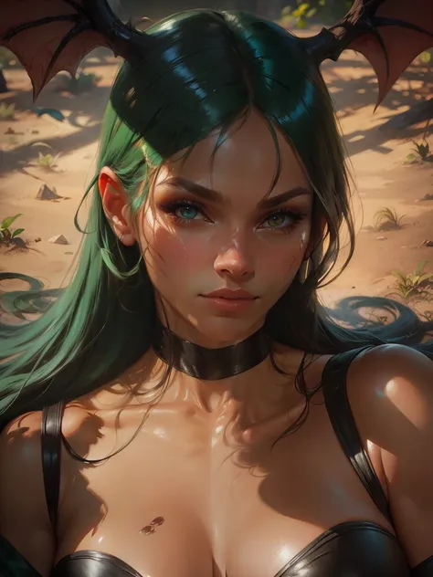 realistic oil paint of morrigan, detailed skin textures, intricate, detailed face, hyperrealistic, realistic light and shadows ,...