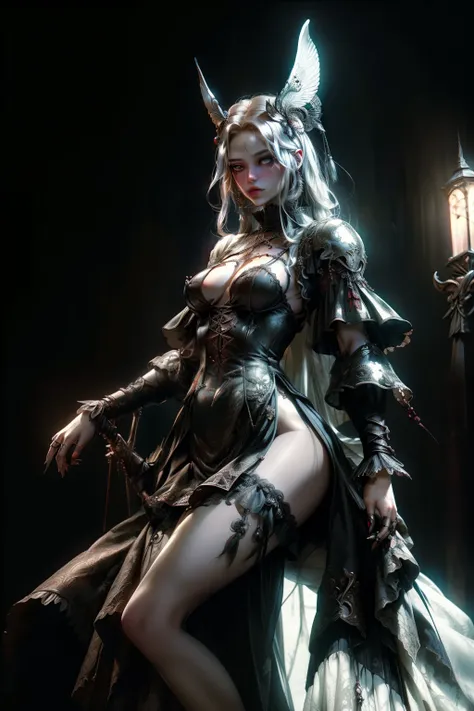 ((best quality)), ((masterpiece)), (detailed), plain background, white background, Bloodborne inspired,  occult aesthetic, occult, detailed and intricate steampunk and detailed gothic, NSFW, Very dramatic and cinematic lighting, cosmic horror, grim-dark, s...