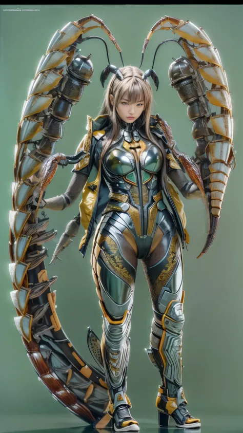 (high resolution,masterpiece,best quality,extremely detailed CG,),(japanese femal soldier), photorealistic,  amazing fine details, all intricate, gloss and shiny,awesome many layers, 8k, ultimately realistic face, villainess, (fusion of scorpion and lady:1...