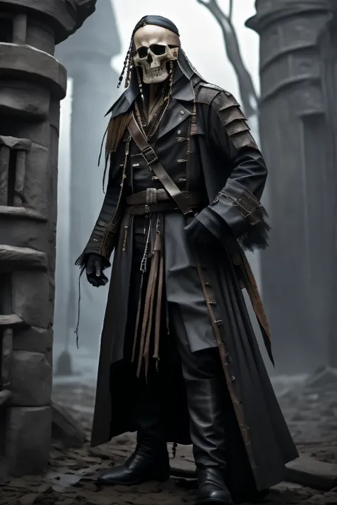 a pirate necromancer wearing a black trench coat