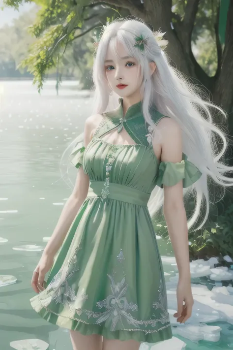 ((best quality)), ((masterpiece)),,((ultra-detailed)), extremely detailed CG, , (an extremely delicate and beautiful), 1girl, solo, ((cute face)),(beautiful detailed eyes), red eyes,white hair, shiny hair, colored inner hair,Ice rose,Ice hair ornaments,ado...