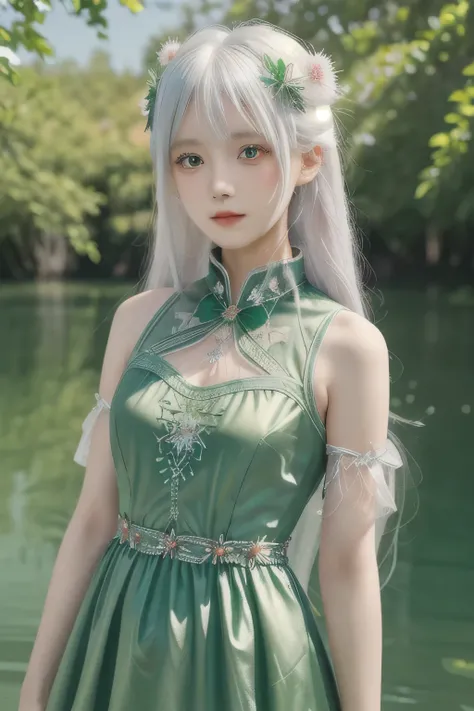 ((best quality)), ((masterpiece)),,((ultra-detailed)), extremely detailed CG, , (an extremely delicate and beautiful), 1girl, solo, ((cute face)),(beautiful detailed eyes), red eyes,white hair, shiny hair, colored inner hair,Ice rose,Ice hair ornaments,ado...