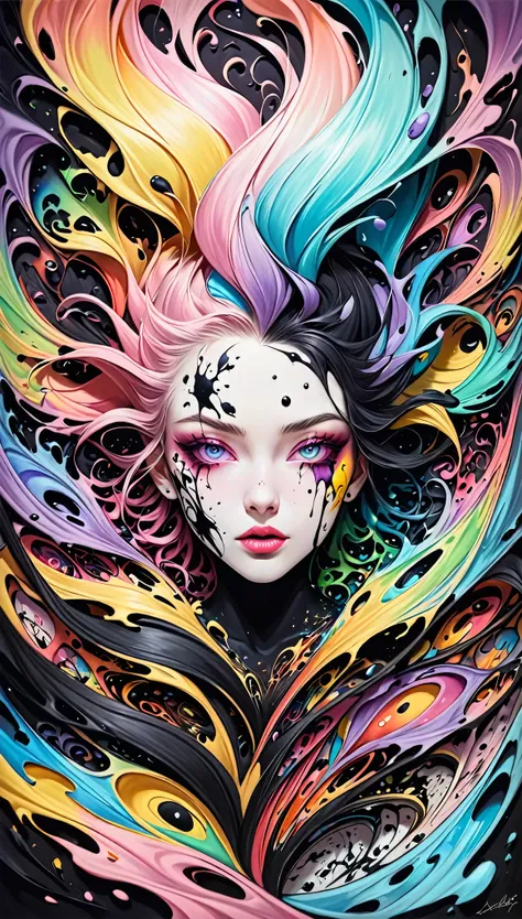 show me some crazyness, a madness beyond comprehension, some ink art cell shading oil plainting non realistic surreal dark fantasy pastel artwork, lets break some art rules, lets the chaos rein, this is life, this ever chaging chaos is the beauty of breath...